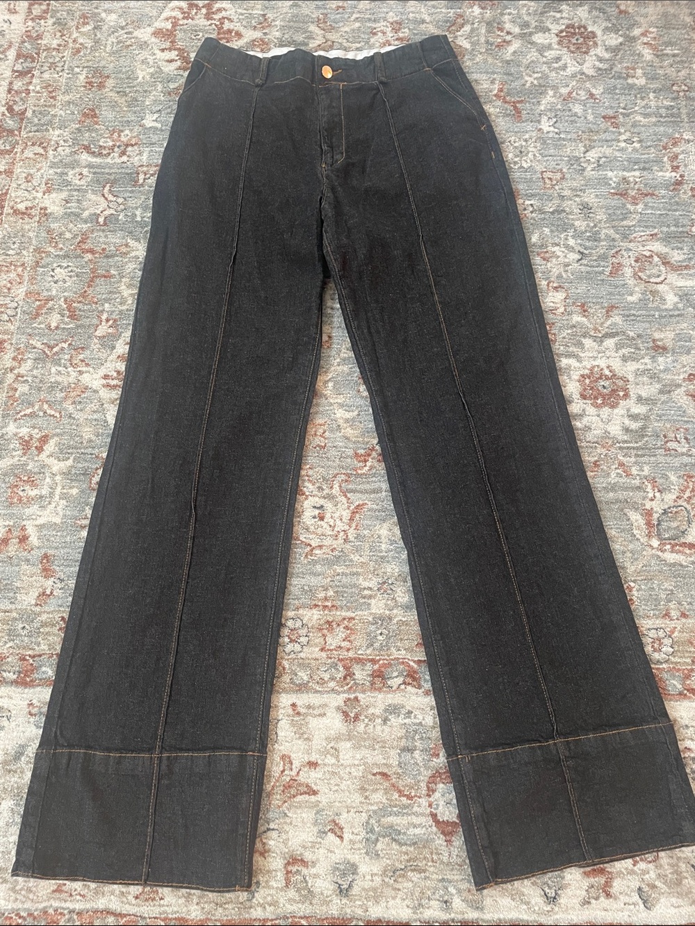 Fashion Nova Black Straight-Leg Jeans with Center Seams and Cuffed Hem